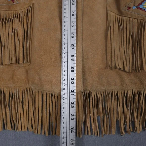 Lew Magram Western Jacket Womens XL Brown Suede Leather Embroidered Fringe Aztec - Picture 10 of 16